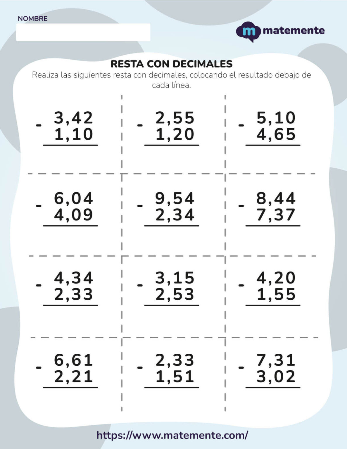 240 Suma Y Resta De Decimales Ejercicios Para Imprimir