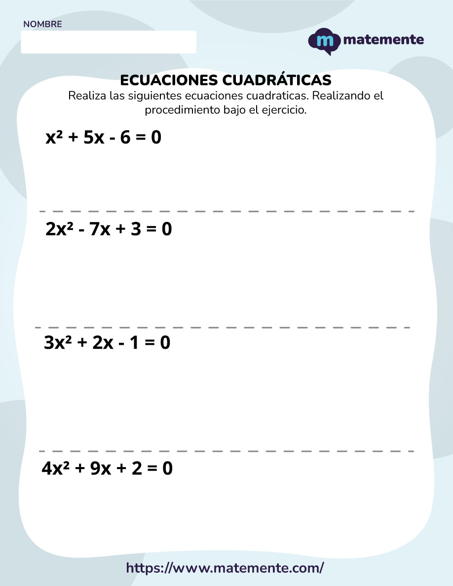 Ejercicios De Ecuaciones Cuadr Ticas Imprimir En Pdf