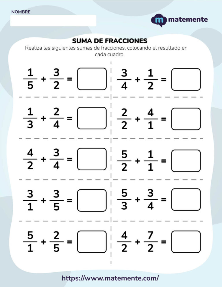 100 Ejercicios De Suma De Fracciones ¡PDF Para Imprimir!