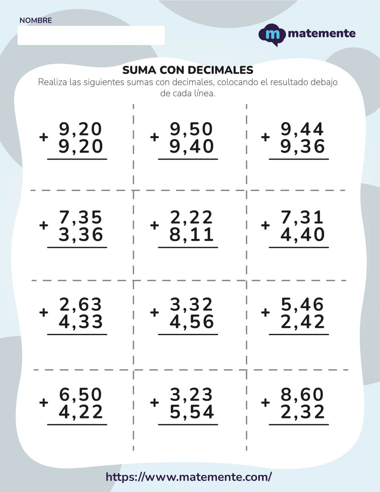Suma con decimales ejercicios 3