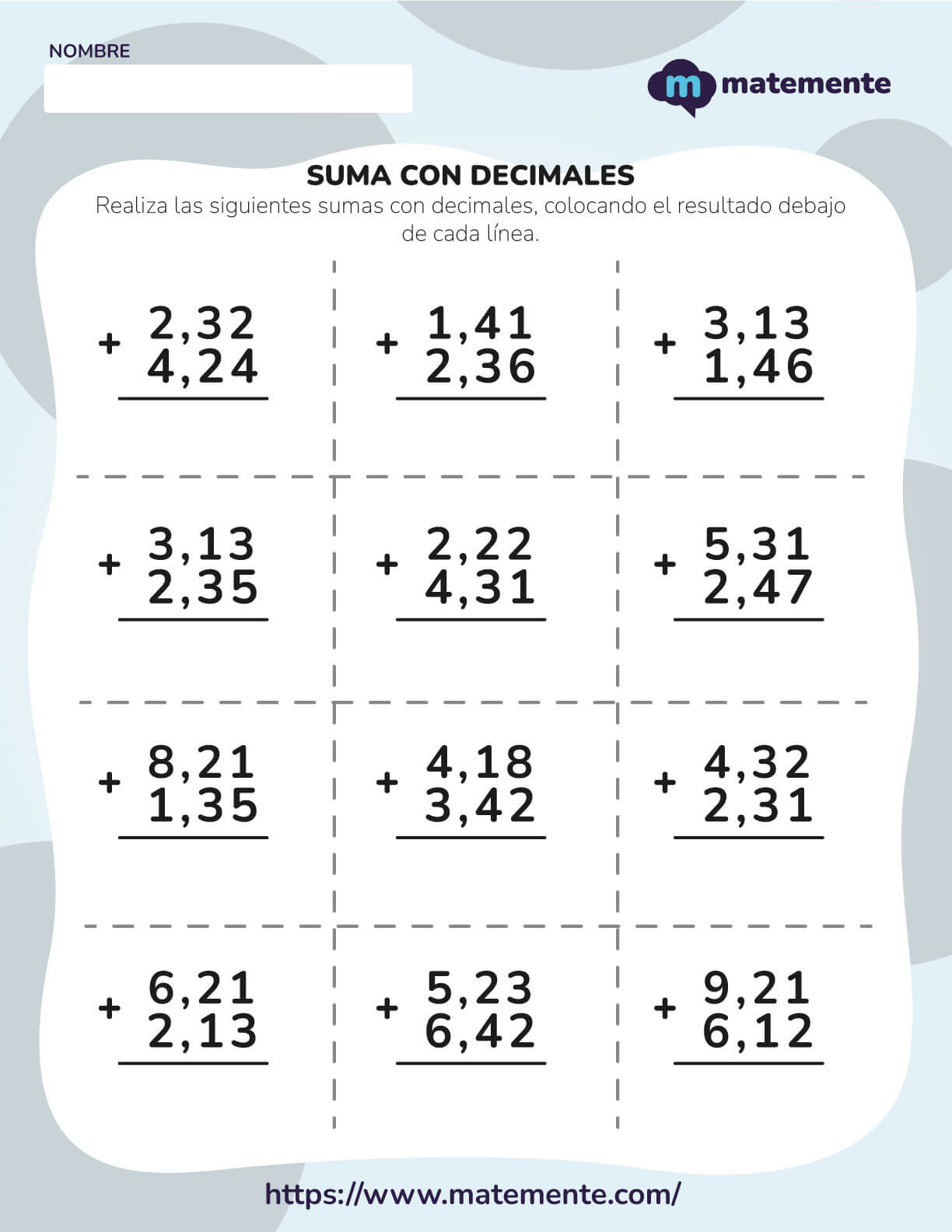Suma con decimales ejercicios 4