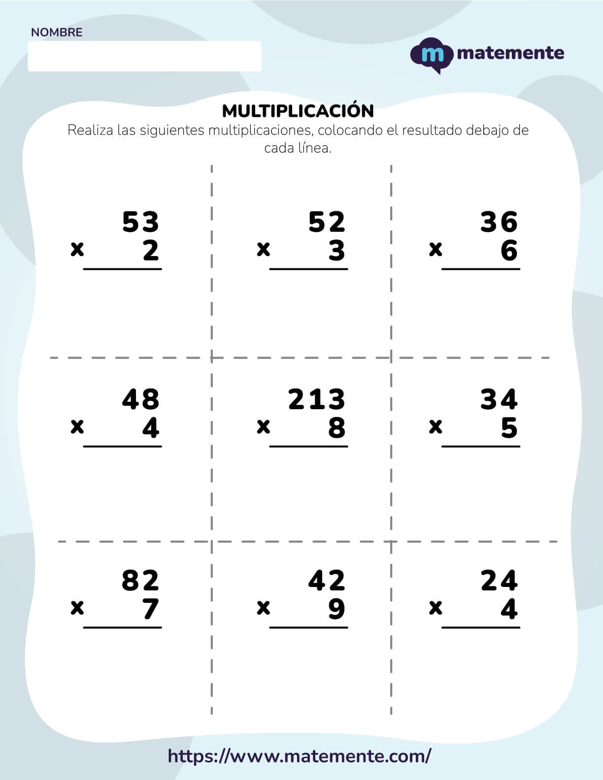 ejercicios de multiplicación para resolver cuarto grado 1