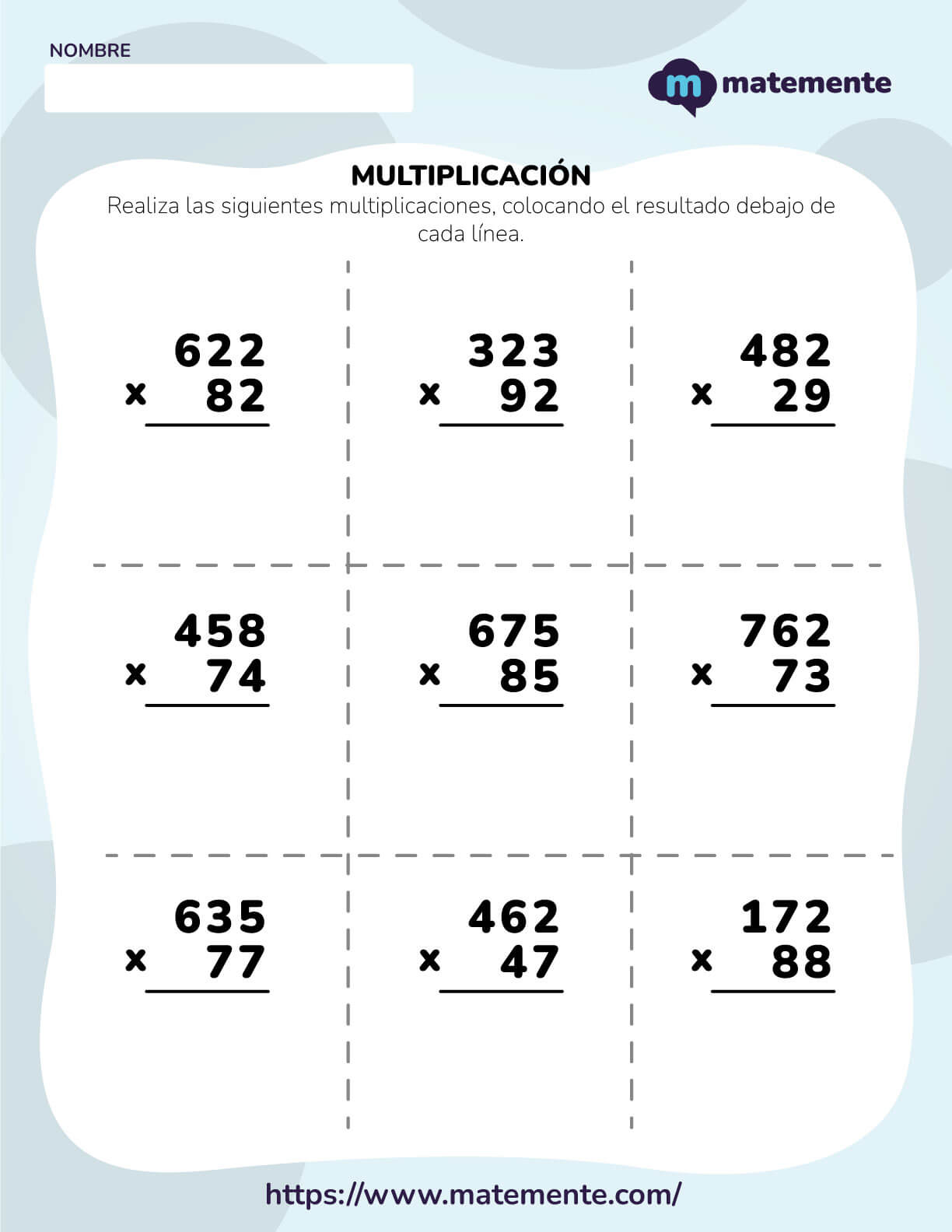 ejercicios de multiplicacion para resolver cuarto grado 10