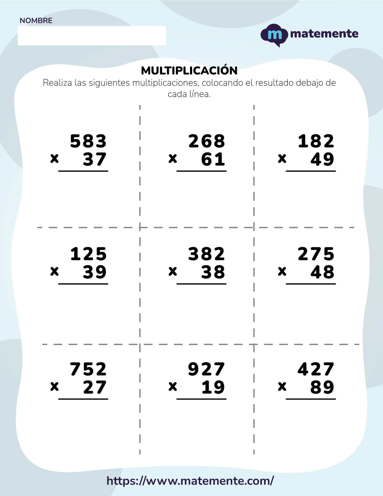 ejercicios de multiplicación para resolver cuarto grado 9