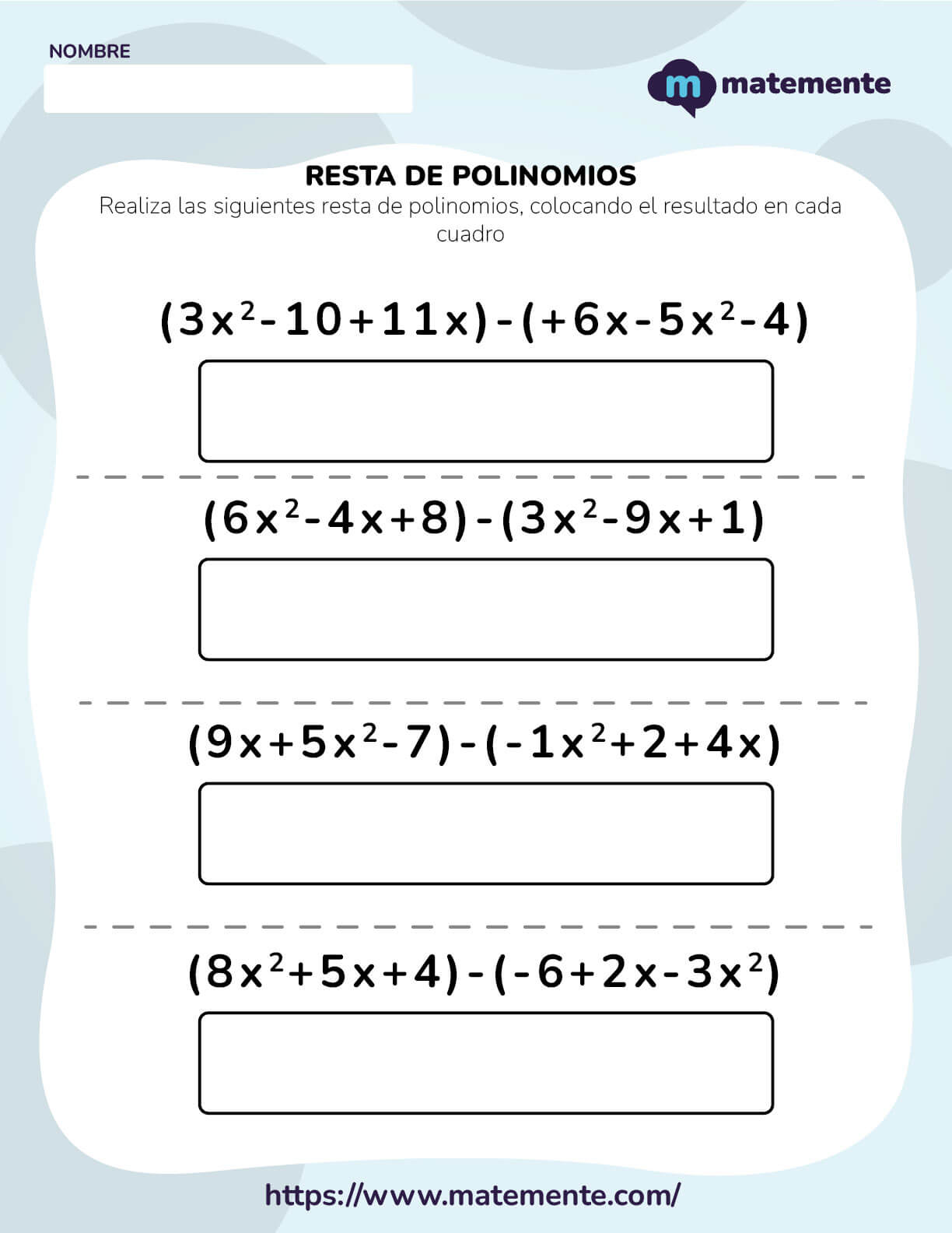 ejercicios de resta de polinomios 3
