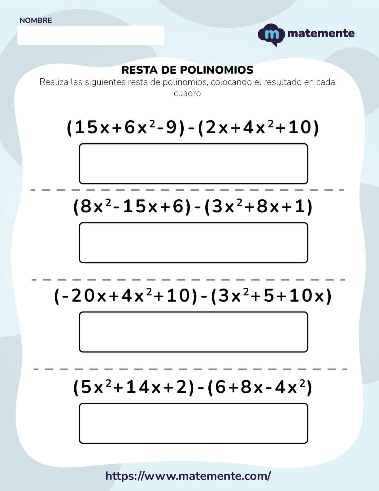 ejercicios de resta de polinomios 4