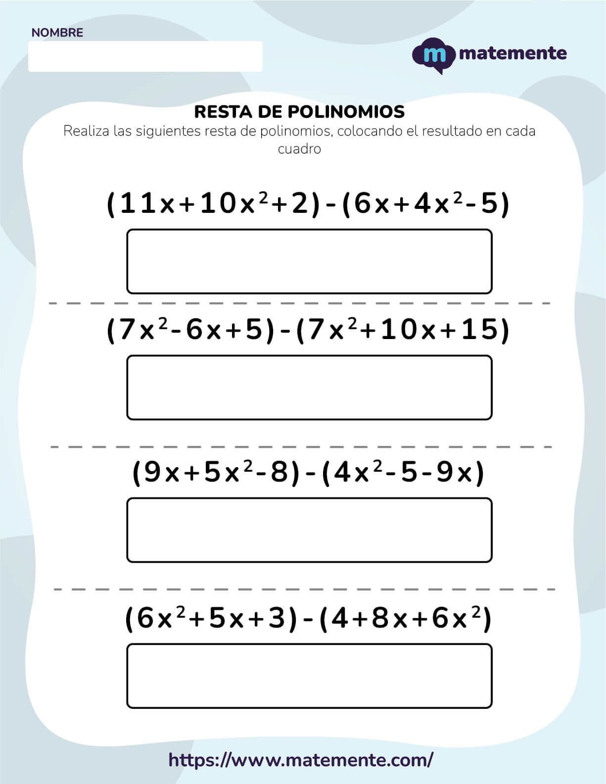 ejercicios de resta de polinomios 5