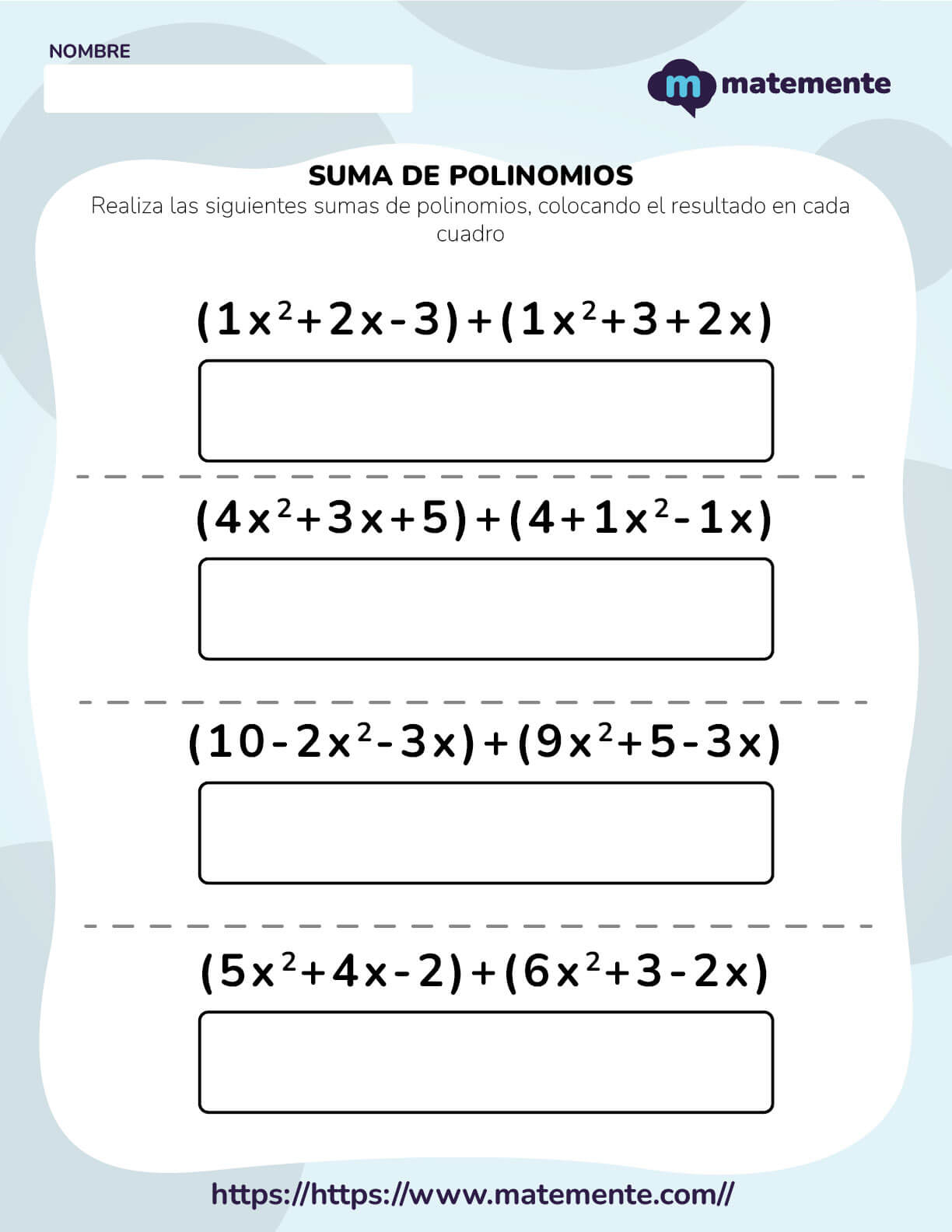 ejercicios de suma de polinomios 1