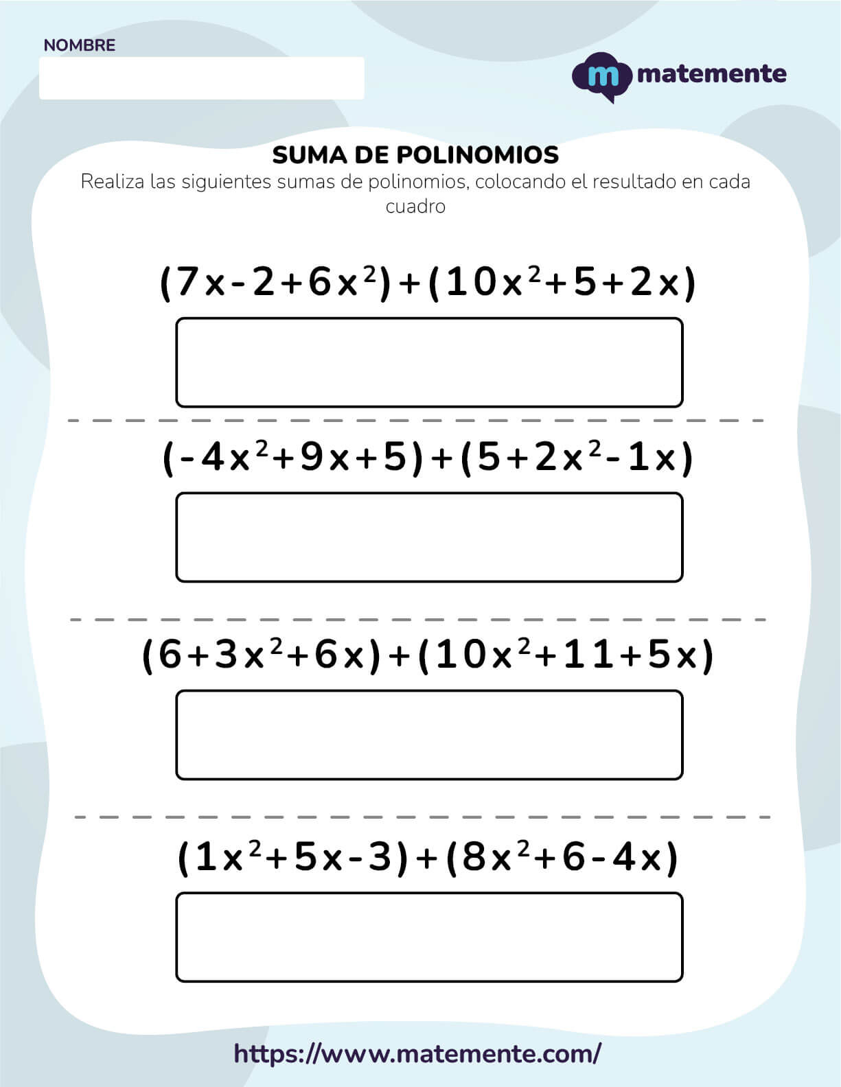 ejercicios de suma de polinomios 8