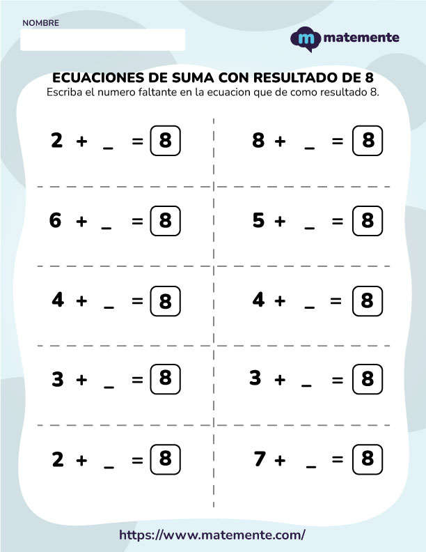 Ecuaciones de Suma con Resultado de 8 - 3