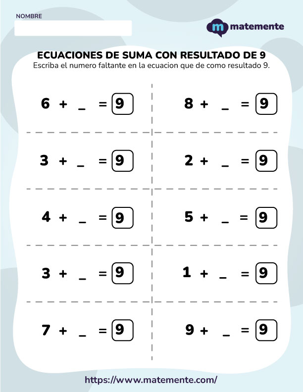 Ecuaciones de Suma con Resultado de 9 - 2