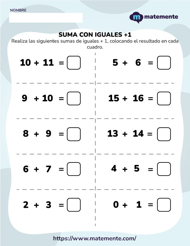 Ejercicios de suma con iguales + 1 - 3