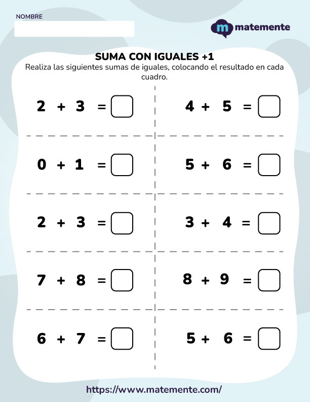 Ejercicios de suma con iguales + 1