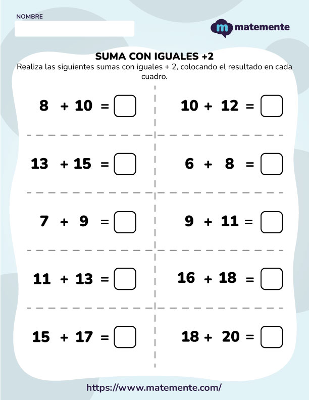Ejercicios de Suma con iguales +2 - 2