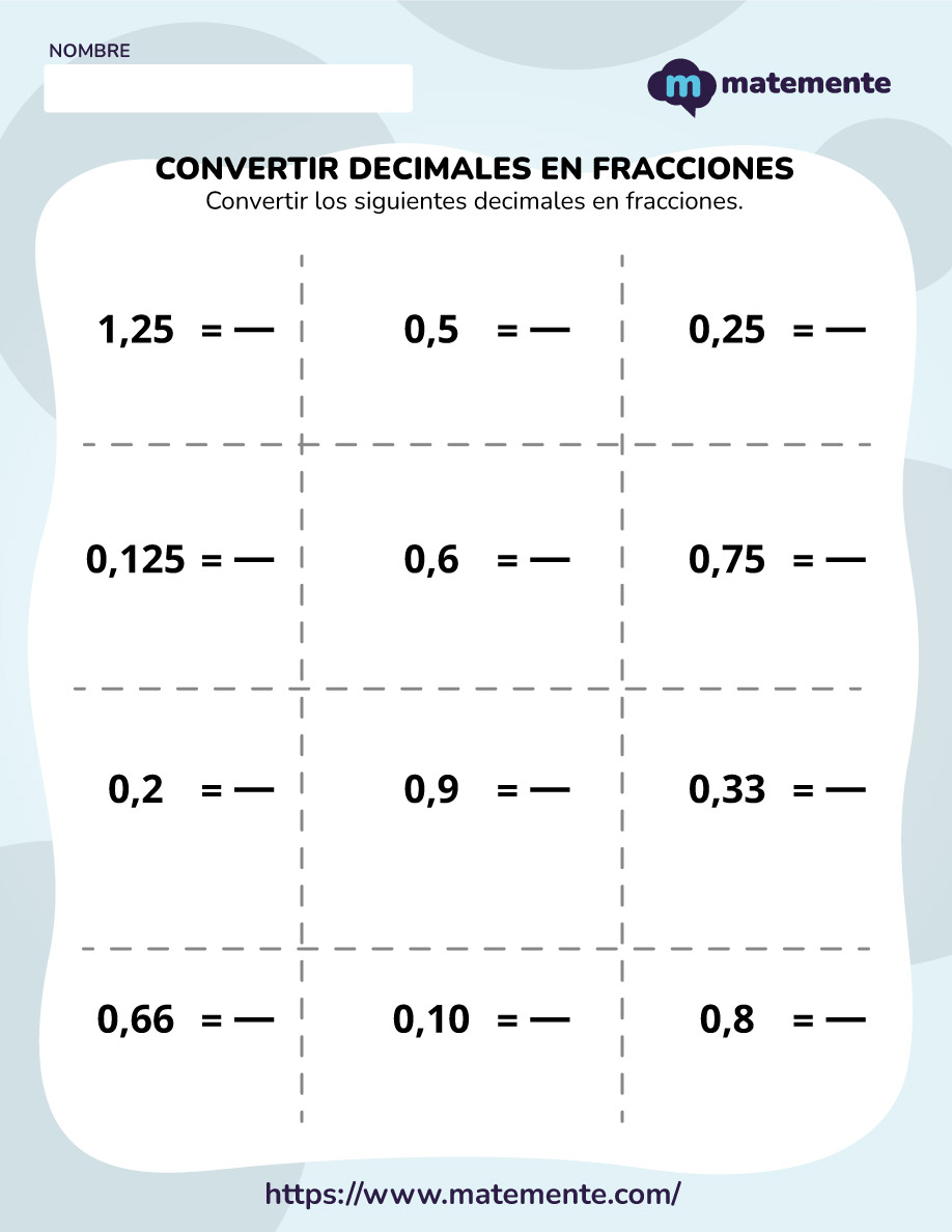 36 Ejercicios De Convertir Decimales En Fracciones