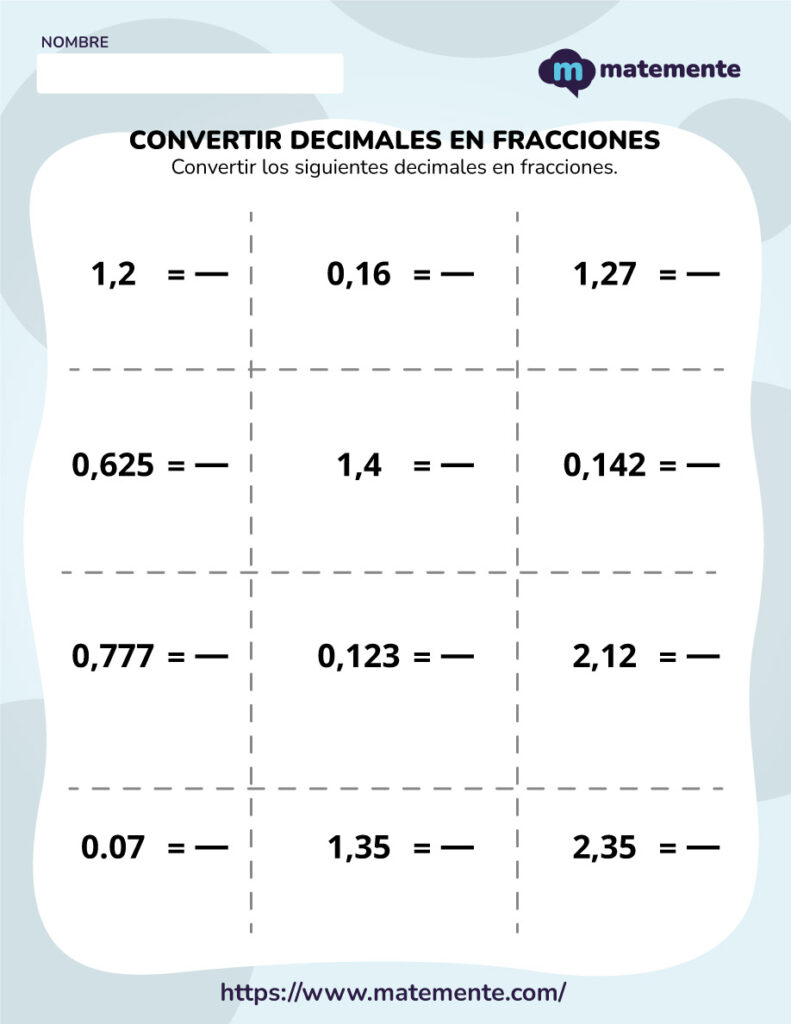 36 Ejercicios de Convertir decimales en fracciones