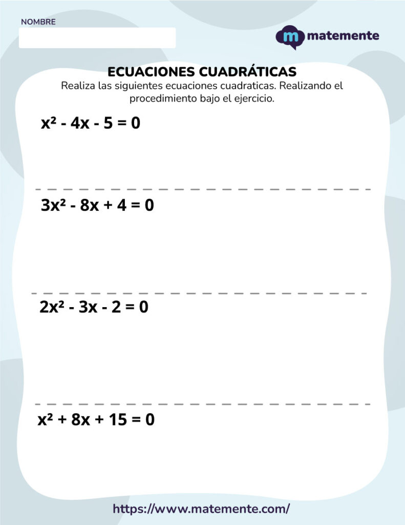 12 Ejercicios de Ecuaciones cuadráticas ¡Imprimir en PDF!