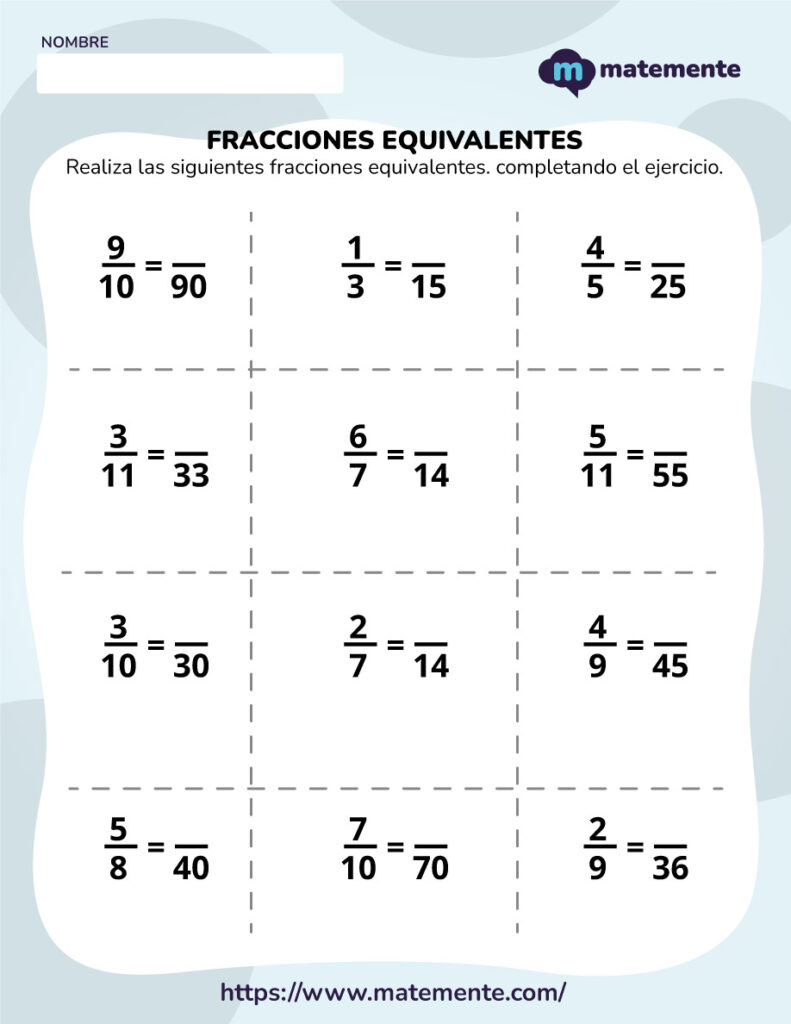 Ejercicios de Fracciones equivalentes 2