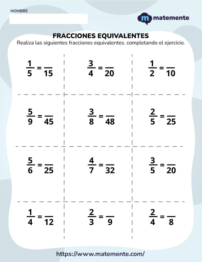 Ejercicios de Fracciones equivalentes 3