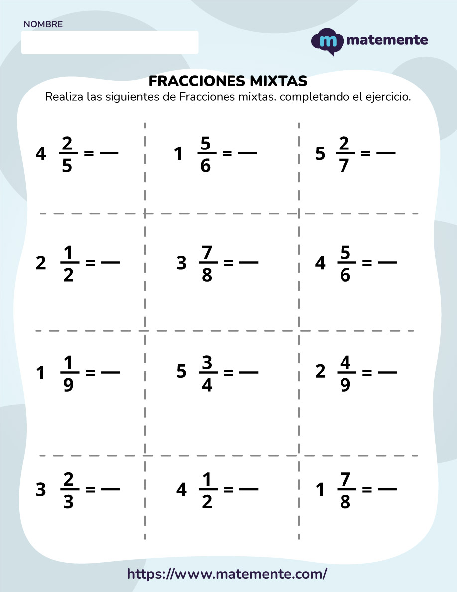  36 Ejercicios De Fracciones Mixtas Descargar En PDF